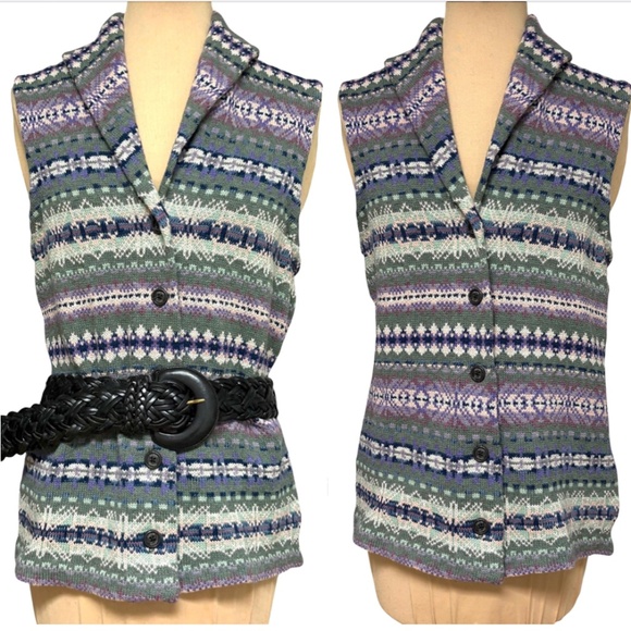 vest CHAPS southwestern cotton shawl collar button up classic vintage western - Picture 1 of 11